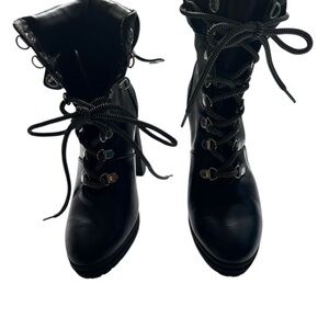 Dkny Black Lace Up Boots Rugged Design